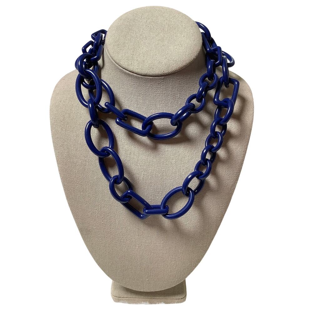 J.Crew Navy Blue Chunky Acrylic Chain Link Statement Necklace Vintage C32-30